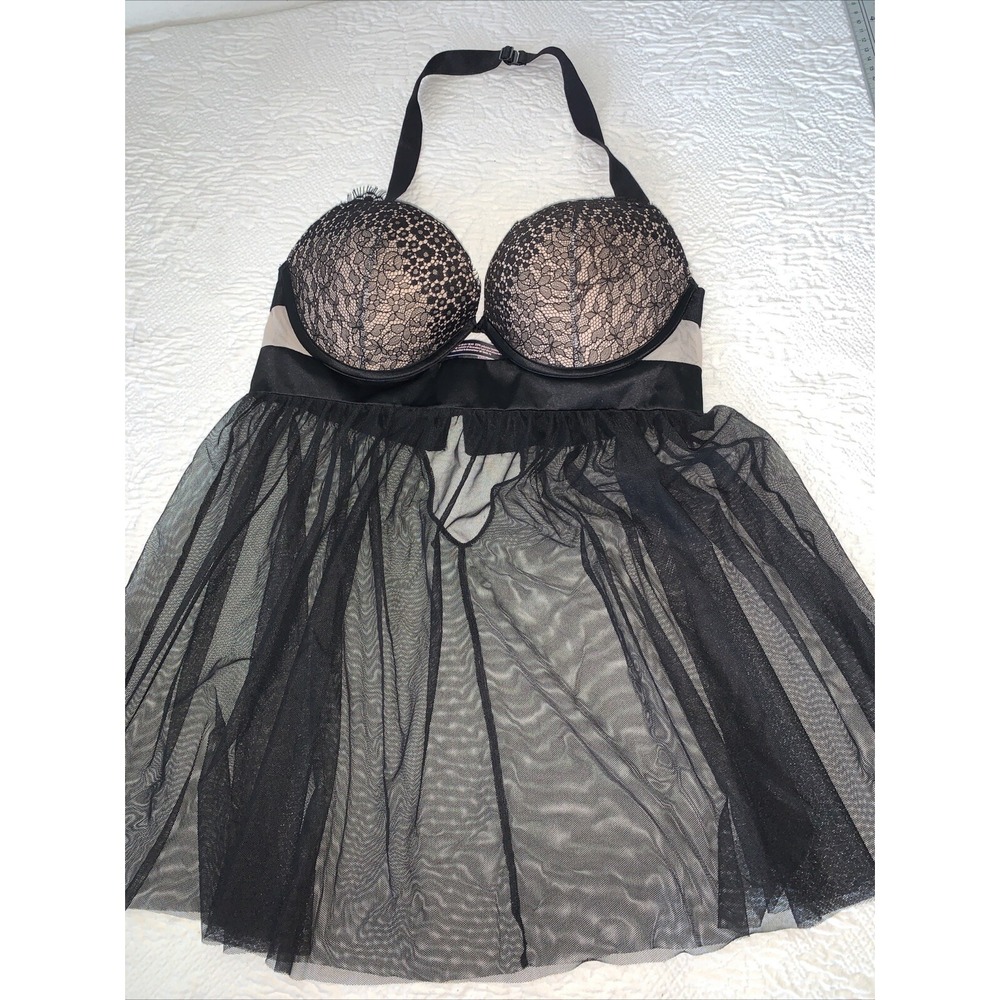 Victorias Secret Eyelash Lace‎ Babydoll Lace Sheer 34D Nightie